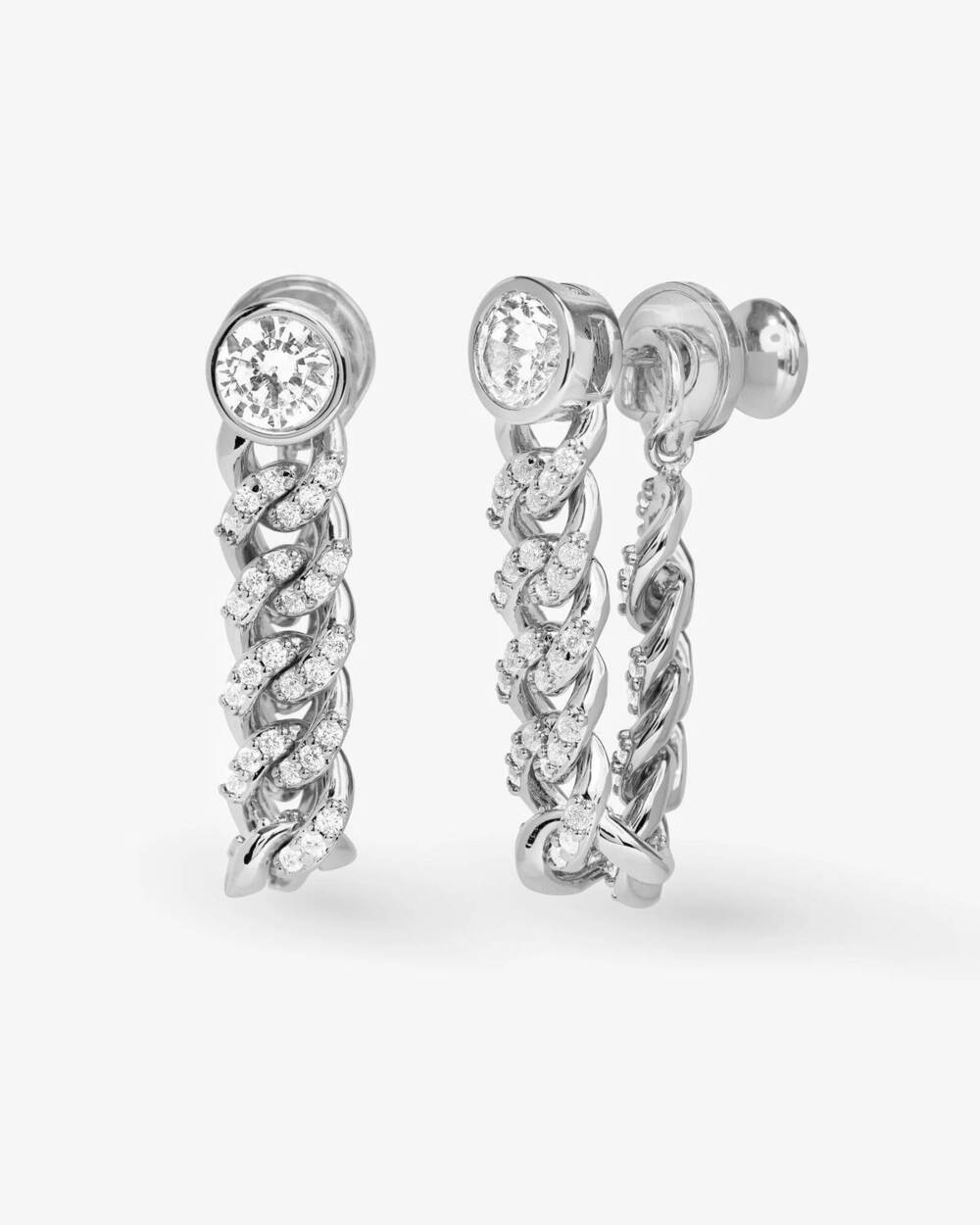 NEW MELINDA MARIA women's pavé julian soft chain hoops earrings in silver